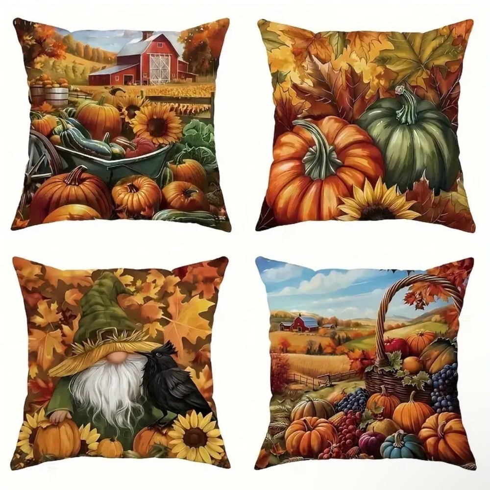 🍂 NIP 4/pc/set Fall Pumpkins Square Pillow Covers 🎃PILLOW COVERS ONLY💐